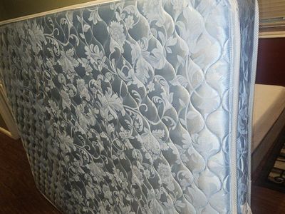 Used Queen Size Mattress - Blue Floral Pattern, Quilted Top