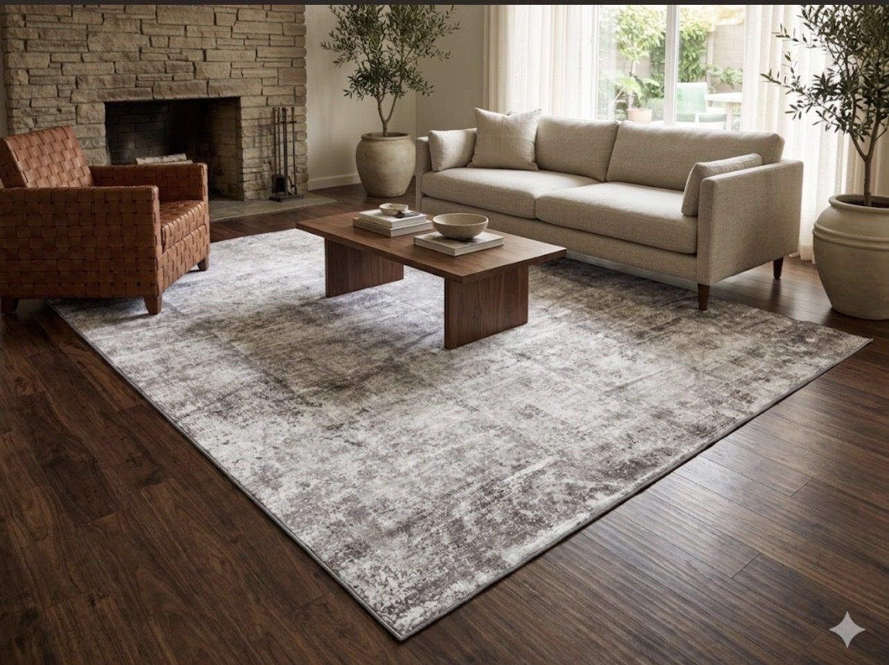 NEW Modern Distressed 8x10 Area Rug – Neutrals/Gray & White (Like New)
