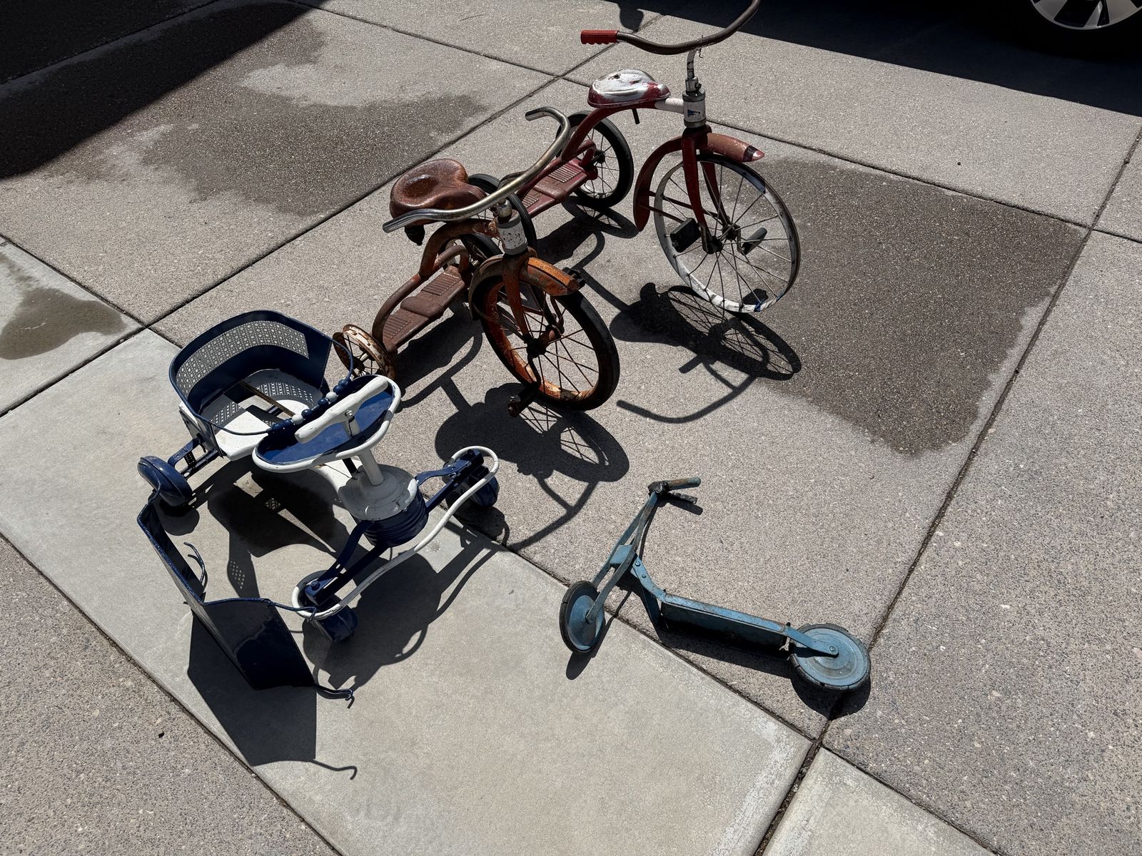 Vintage Tricycles, Cart, and Scooter