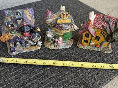 Lot of 3 Spooky Halloween Village Miniature Houses Figurine Decor