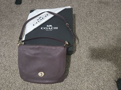 Coach Leather Purse Shoulder Bag Gold Brass Wine Burgundy