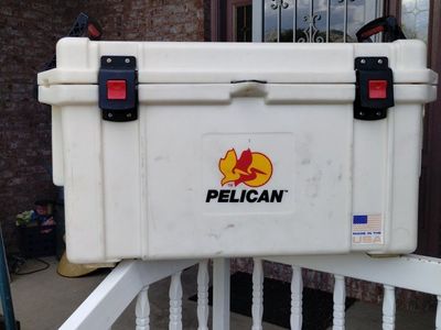 Pelican Elite 65 QT Cooler - Heavy-Duty, Made in USA, Tan/Red