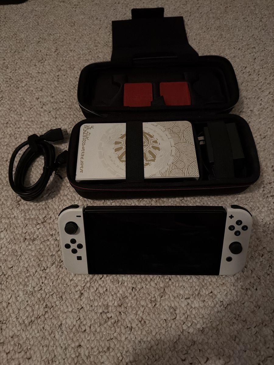 Nintendo Switch OLED with LoZ Dock, Hardcase, 128 GB SD card, HDMI, and charging cable