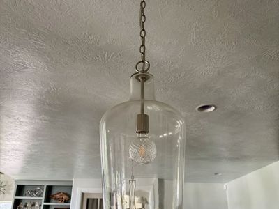 Glass Jar Pendant Light Fixture - Clear Bell Jar Shade, Brushed Nickel Hardware. 3 in total