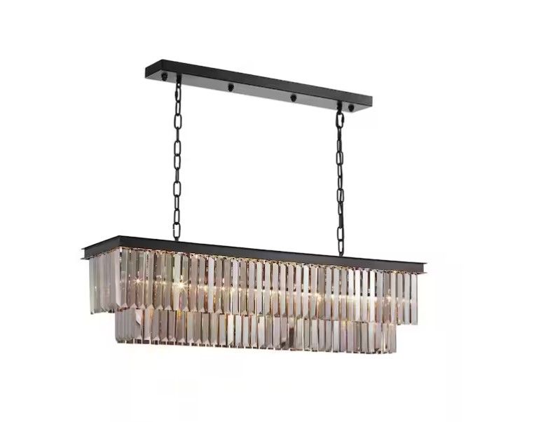 39" 7-Light Matte Black Modern Glam Crystal Rectangular Chandelier
