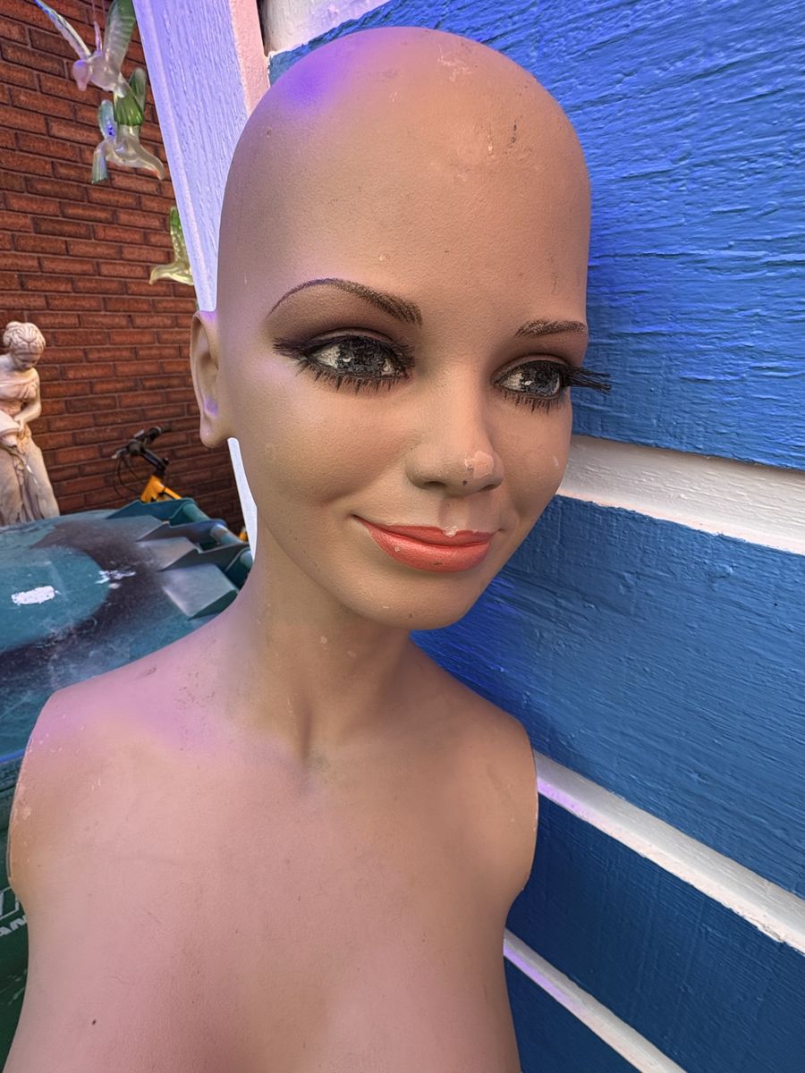 Lifesize Female Mannequin Torso & Legs - Bald Head, Realistic Face, Display Prop