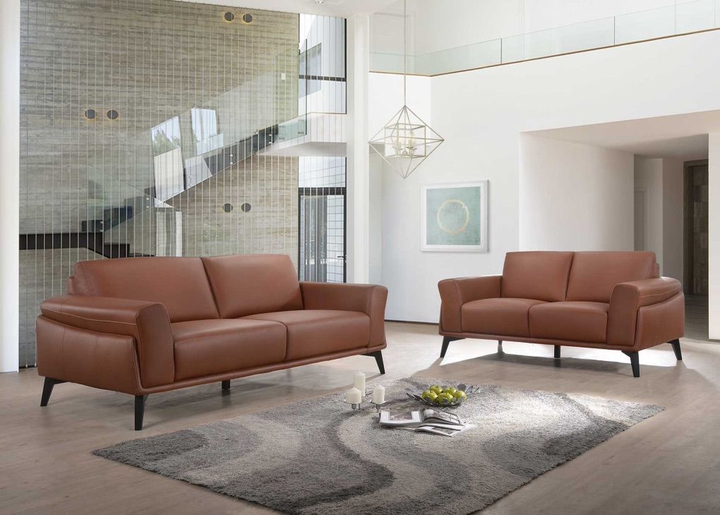 BRAND NEW! Top Grain Leather Modern Sofa Loveseat
