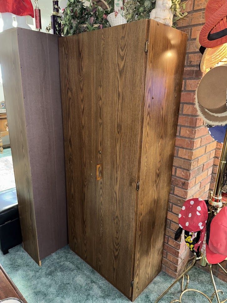Vintage Faux Wood Grain Storage Cabinet with Shelves