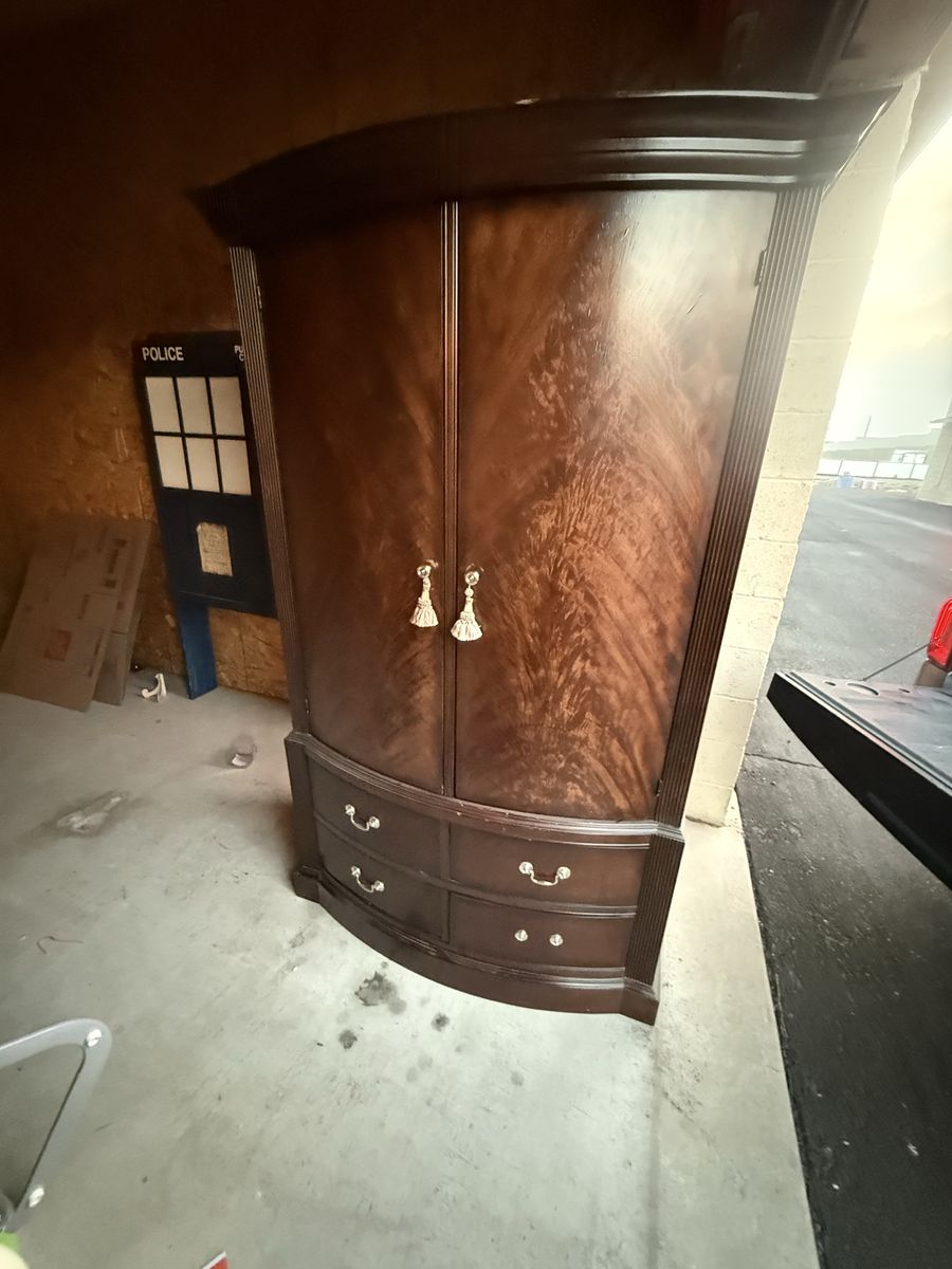 Dark Wood Corner Armoire Wardrobe with Drawers