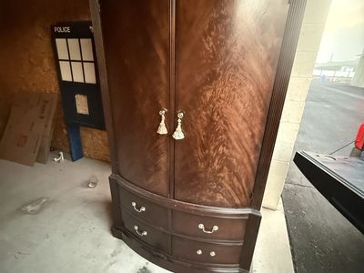 Dark Wood Corner Armoire Wardrobe with Drawers