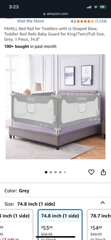 74.8 FAMILL Toddler Bed Rail, Twin Or Full, New