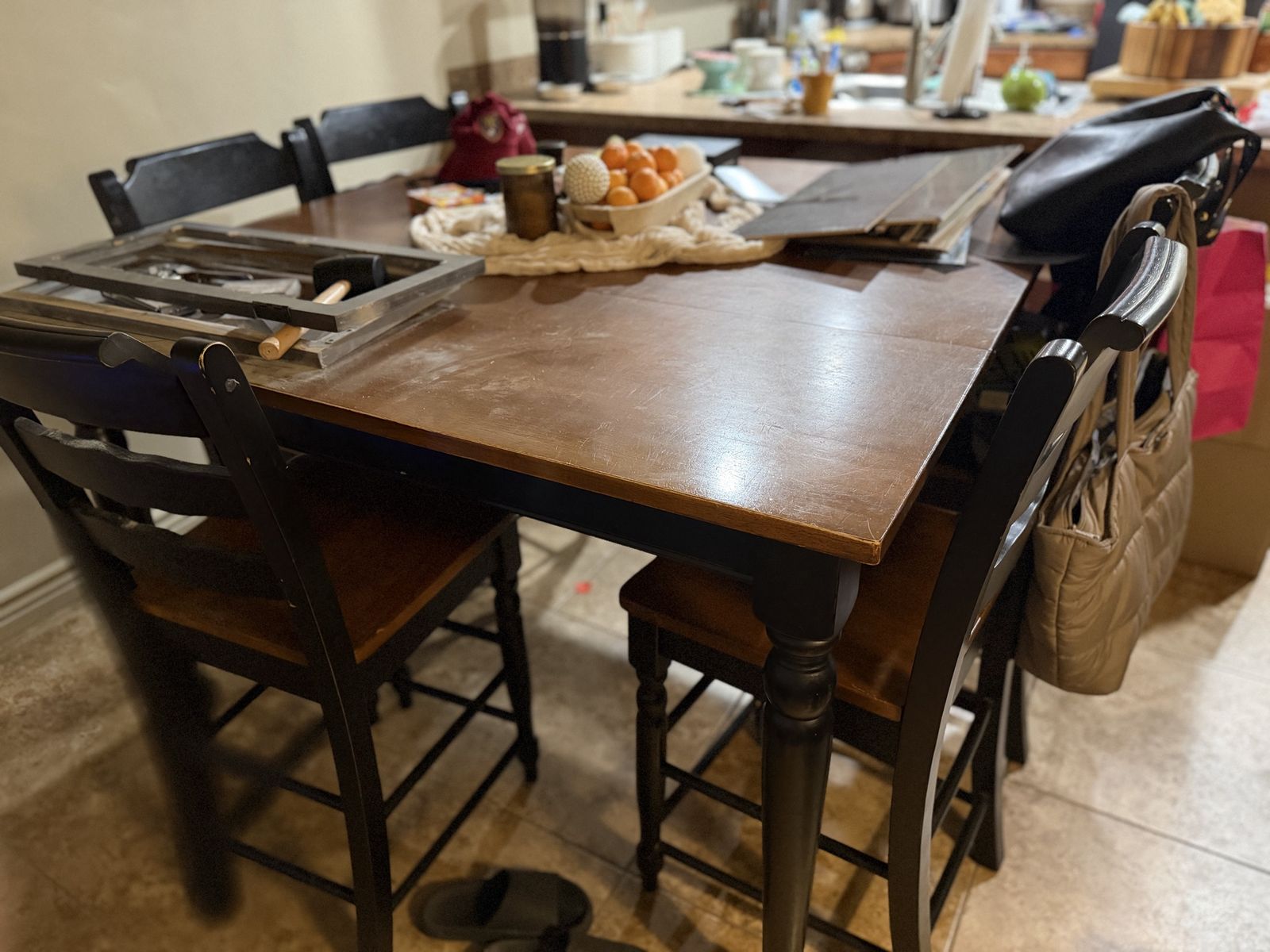 Brown and black dining table