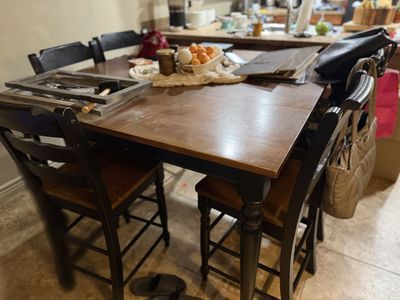 Brown and black dining table