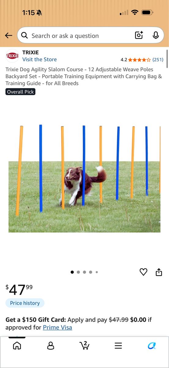 Trixie Dog Agility Slalom Course - 12 Adjustable Weave Poles Backyard Training Kit with Carry Bag