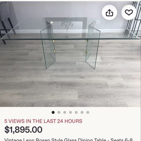 Vintage Leon Rosen Style Glass Dining Table - Seats 6-8 (( see all the pictures))