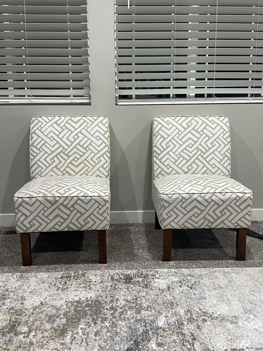 2 off white/gold-yellow accent chairs
