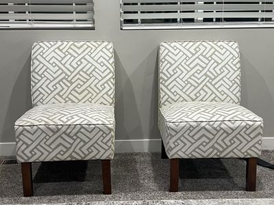 2 off white/gold-yellow accent chairs
