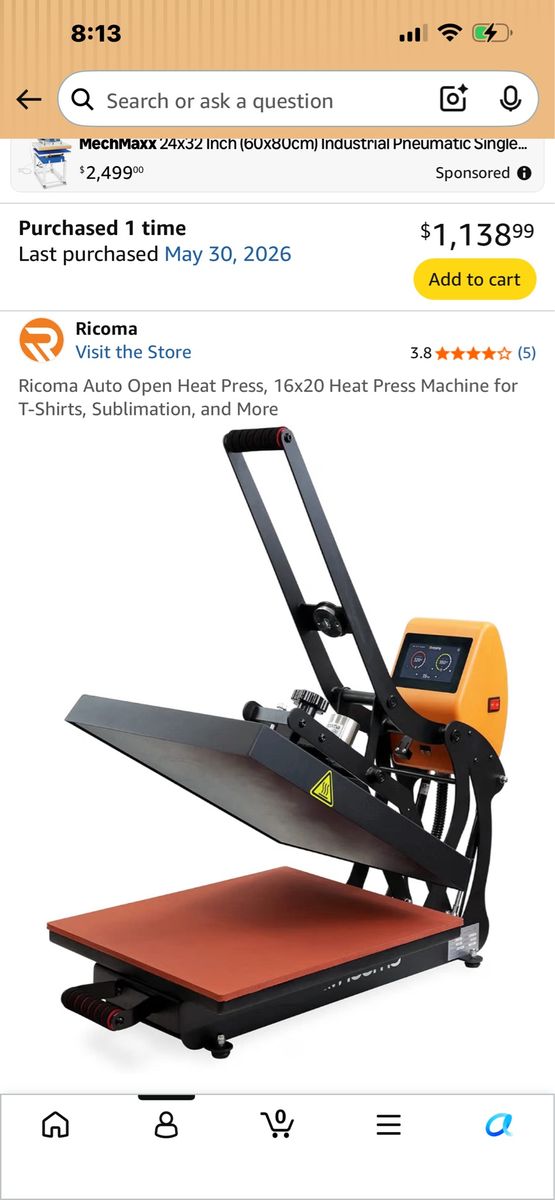 Ricoma 16x20 heat press 
