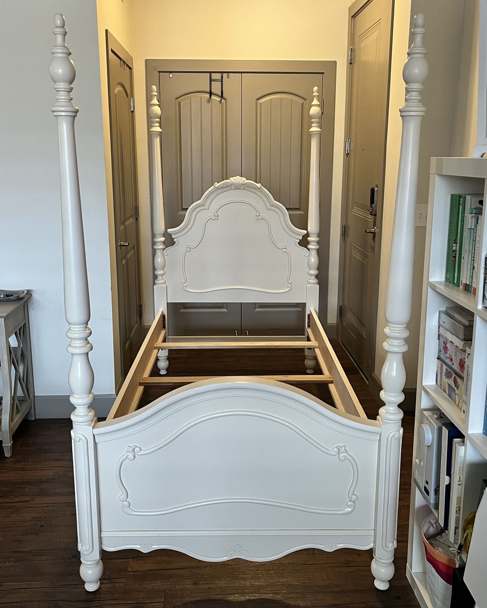 Twin Four Poster Bed by American Woodcrafter's & Side Table.