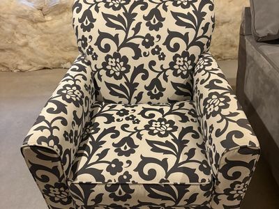 Dark Gray and White Floral Pattern Accent Armchair