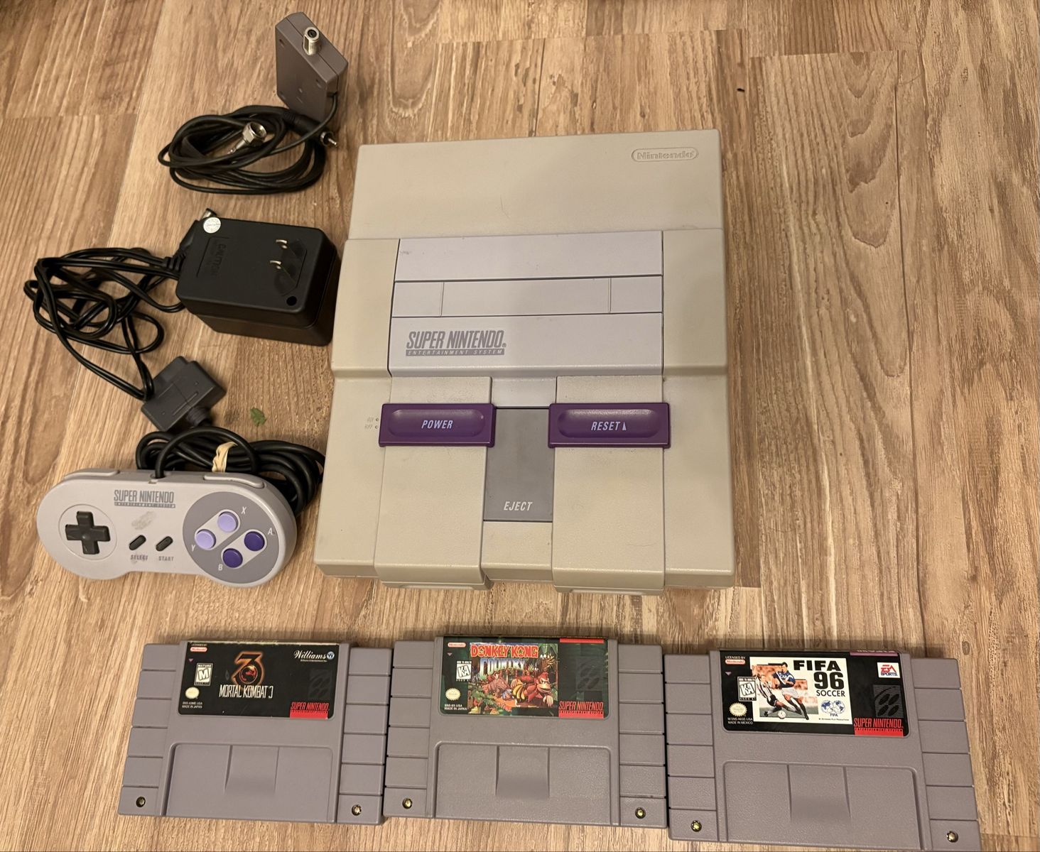 Super Nintendo Entertainment System (SNES) Console Bundle with Controller, Cords, & 3 Games