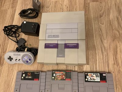 Super Nintendo Entertainment System (SNES) Console Bundle with Controller, Cords, & 3 Games