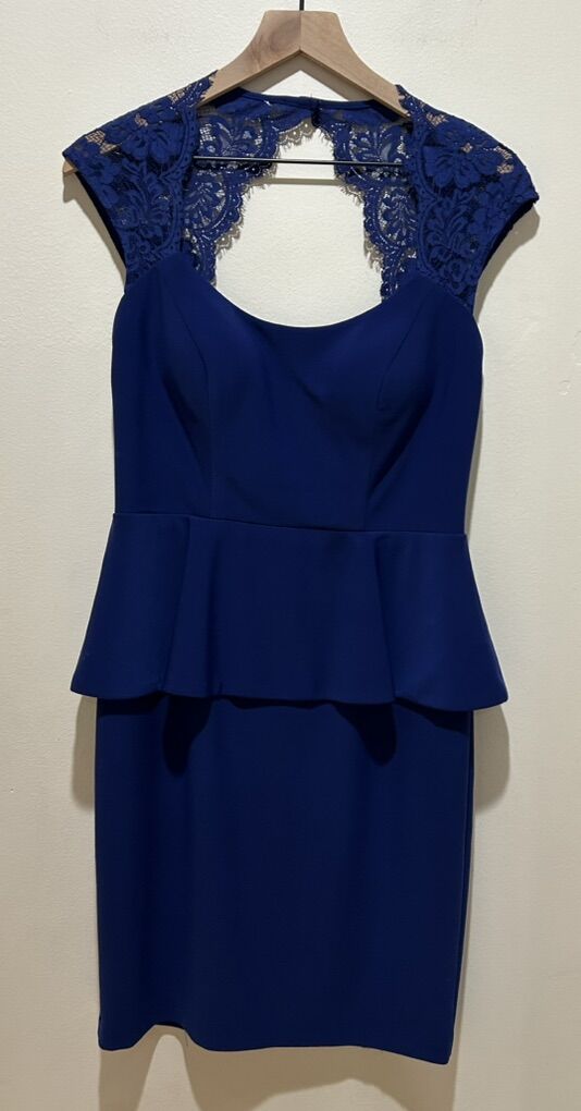 Xscape Royal Navy Blue Lace Top Layered Dress 6