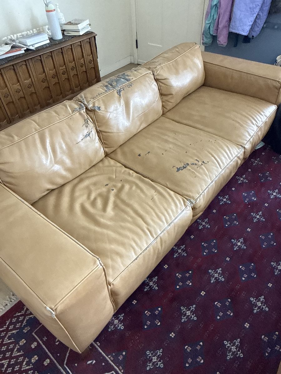 Free Vegan Leather Couch 86 Inch Tan