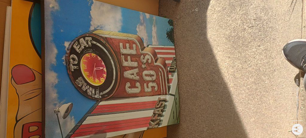 vintage metal wall art 50s Cafe time to eat