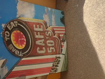 vintage metal wall art 50s Cafe time to eat