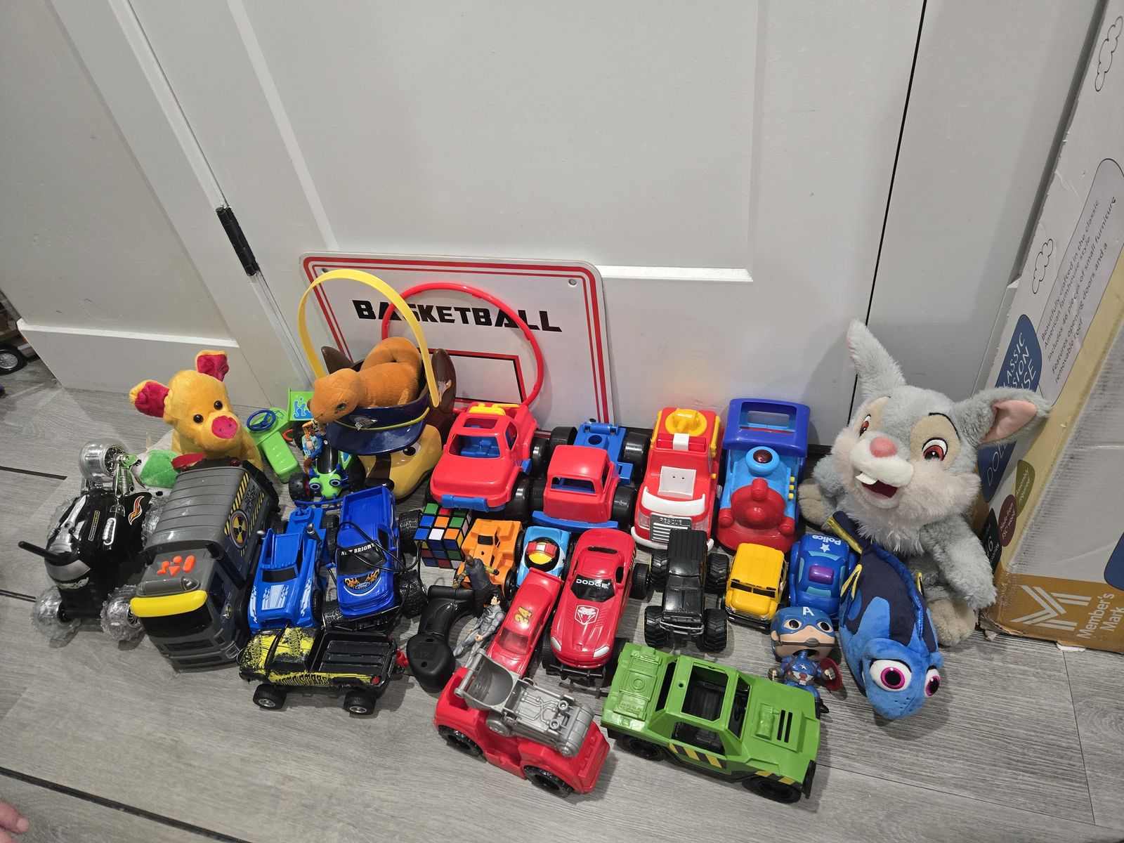 Large Assorted Toy Lot - Cars, Trucks, Plushies, and Figures