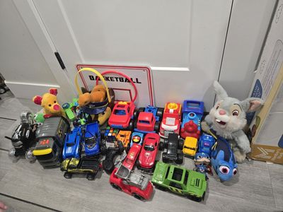 Large Assorted Toy Lot - Cars, Trucks, Plushies, and Figures