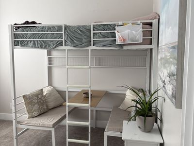 Bunk bed, table and benches