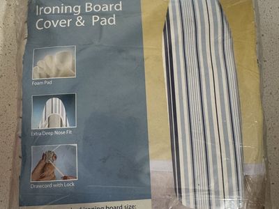 Home Ironing Board Cover & Pad - Blue & White Stripe, 15" x 54" Cotton with Foam Pad