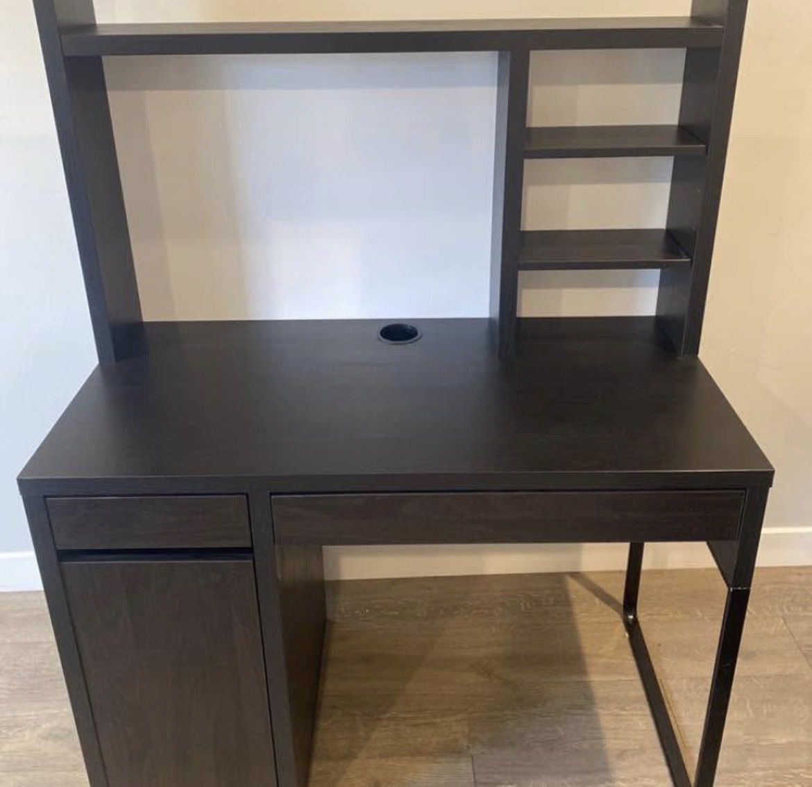 IKEA MICKE Desk with Integrated Storage & Shelving Unit - Dark Brown/Black Home Office Furniture
