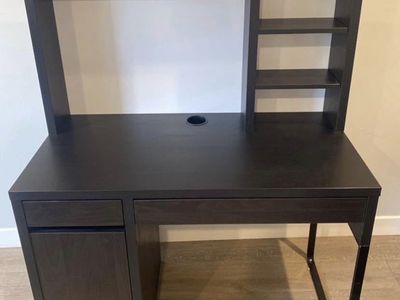 IKEA MICKE Desk with Integrated Storage & Shelving Unit - Dark Brown/Black Home Office Furniture