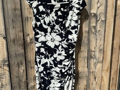 Lauren Ralph Lauren Black White Floral Ruched Sheath Dress Sz 10