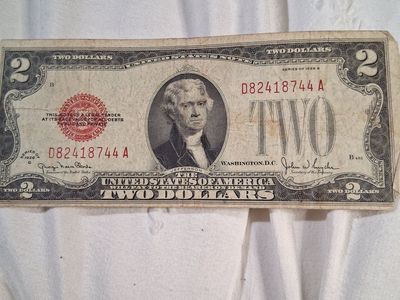 Vintage Series of 1928 G Red Seal $2 Two Dollar Bill United States Note