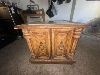 Vintage Thomasville Heritage Solid Walnut Italian Mediterranean Style End Table and vintage bentwood antique thonet table