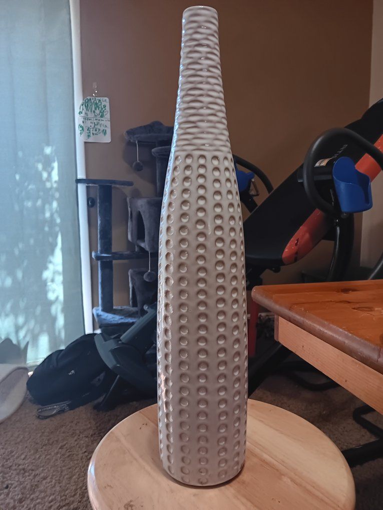 Tall Textured Ceramic Decorative Vase - Neutral Cream/Tan, Modern Style
