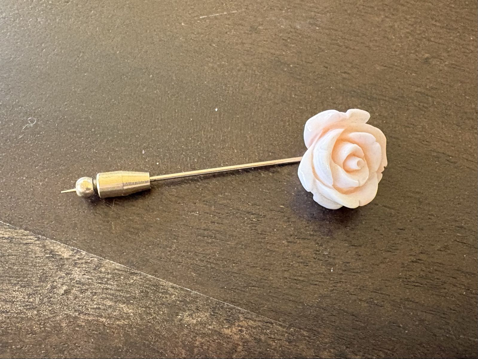 Vintage Stick Or Lapel Pin W/ Pink Rose