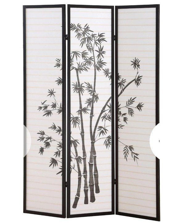 Oriental Furniture 3-Panel Bamboo Screen Room Divider - Dark Brown, Shoji Paper 54" W x 71" H (NEW)