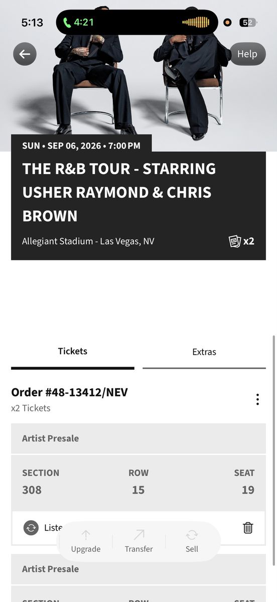 2 Tickets - The R&B Tour: Usher Raymond & Chris Brown - Allegiant Stadium - Sept 6, 2026