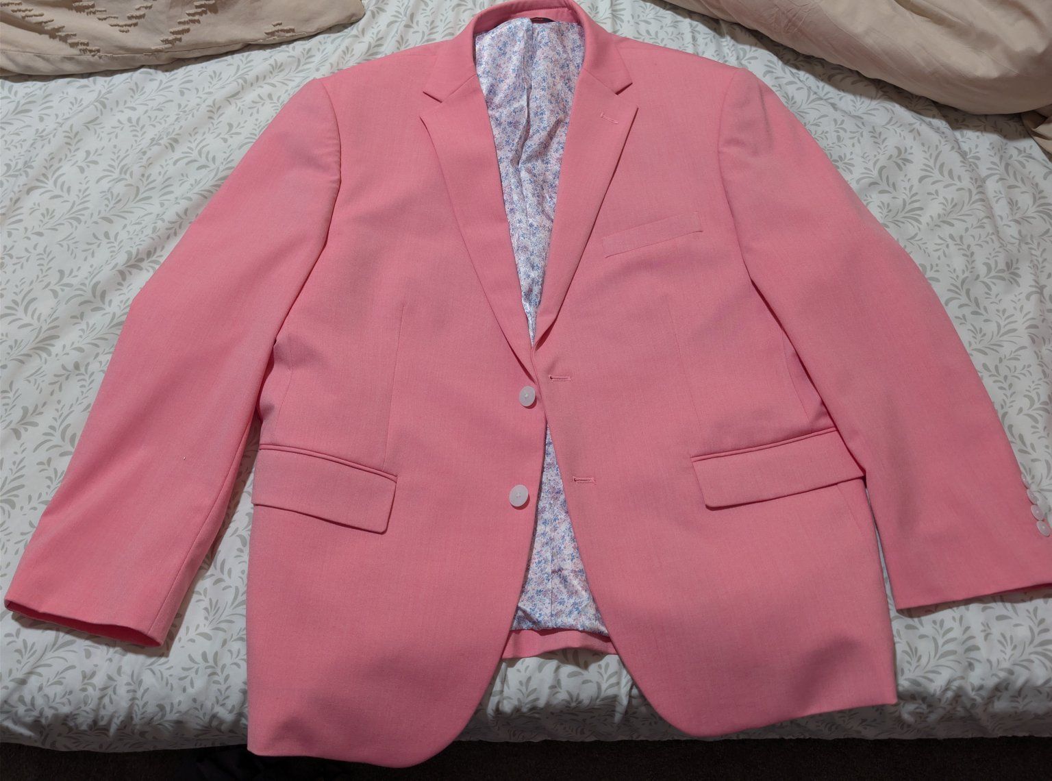 EGARA Men's Pink Blazer & Pants Suit Set - Size 46 Short Jacket, 40x30 Pants