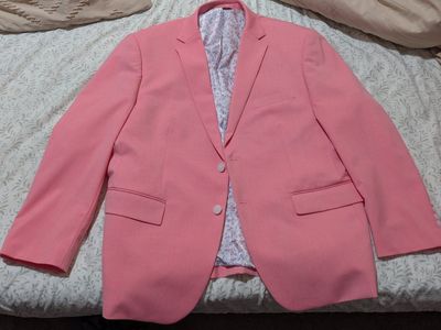 EGARA Men's Pink Blazer & Pants Suit Set - Size 46 Short Jacket, 40x30 Pants