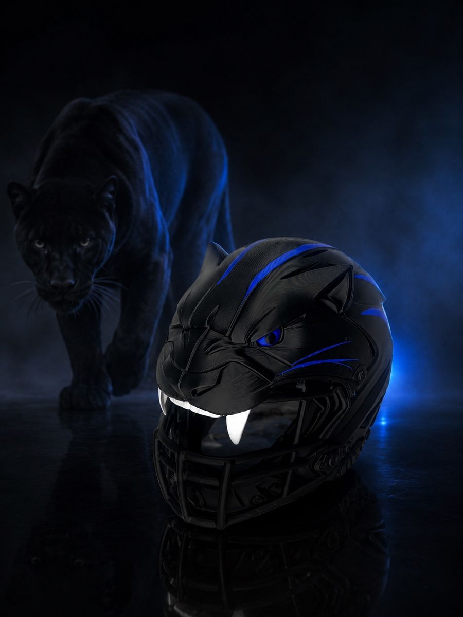 Custom mini Panther Football Helmet with Blue Stripes - Unique Design