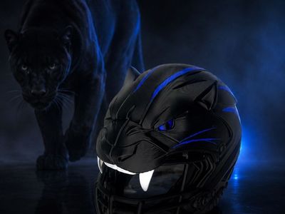 Custom mini Panther Football Helmet with Blue Stripes - Unique Design