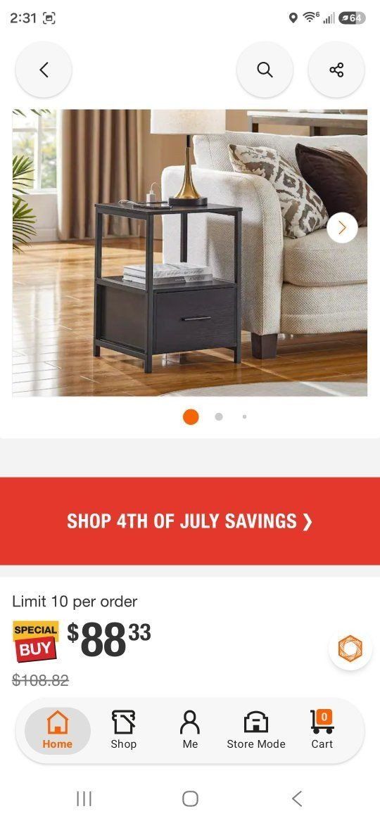 Black Night Stand with Drawer and Open Shelf
