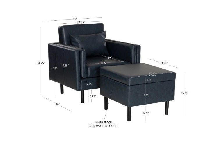 Navy Faux Leather Chair and Ottoman Set New Retails $575+