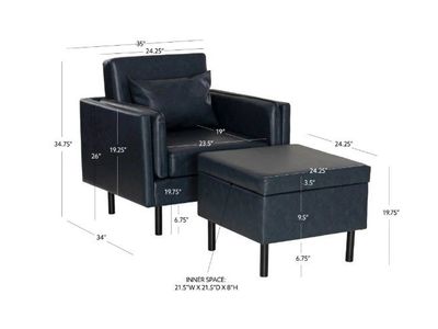 Navy Faux Leather Chair and Ottoman Set New Retails $575+